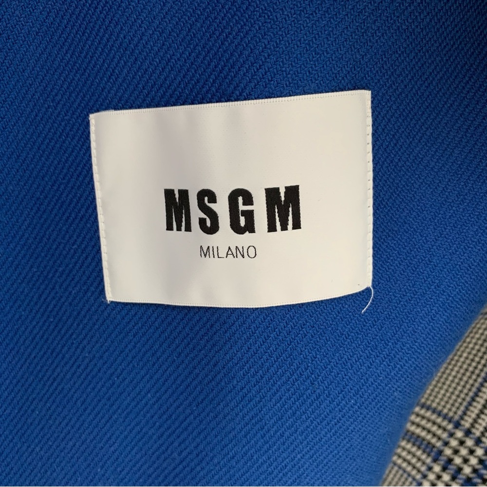 MSGM Glen Plaid Blue Ruffle Wool Blend Double Breasted Coat IT 42 - Picture 9 of 14